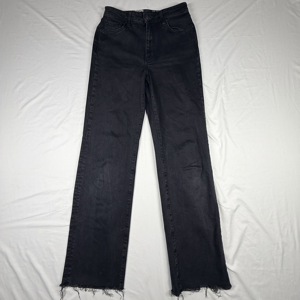 Anthropologie Pilcro High-Rise Wideleg Jeans 28/32 Black Raw Hem Stretch